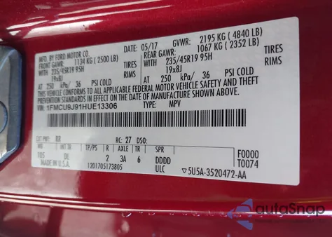 2017 Ford Escape Titanium from USA, damaged, VIN 1FMCU9J91HUE13306